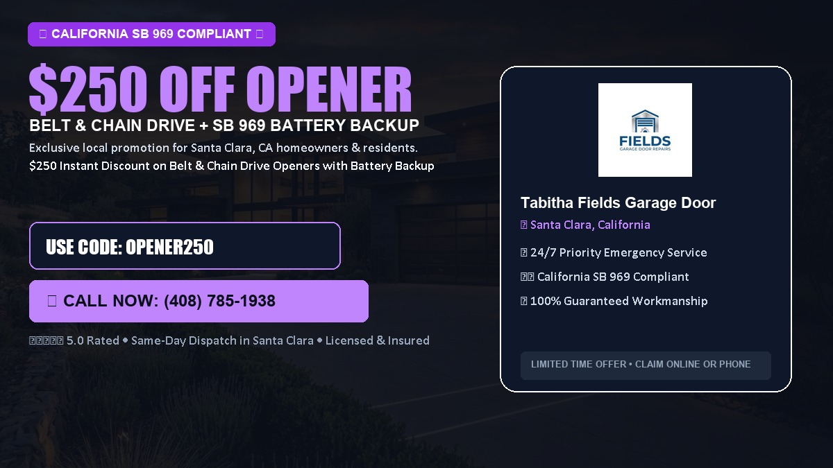 $250 OFF Smart Garage Door Opener Installation (Belt & Chain Drive with California SB 969 Battery Backup) in Santa Clara, CA